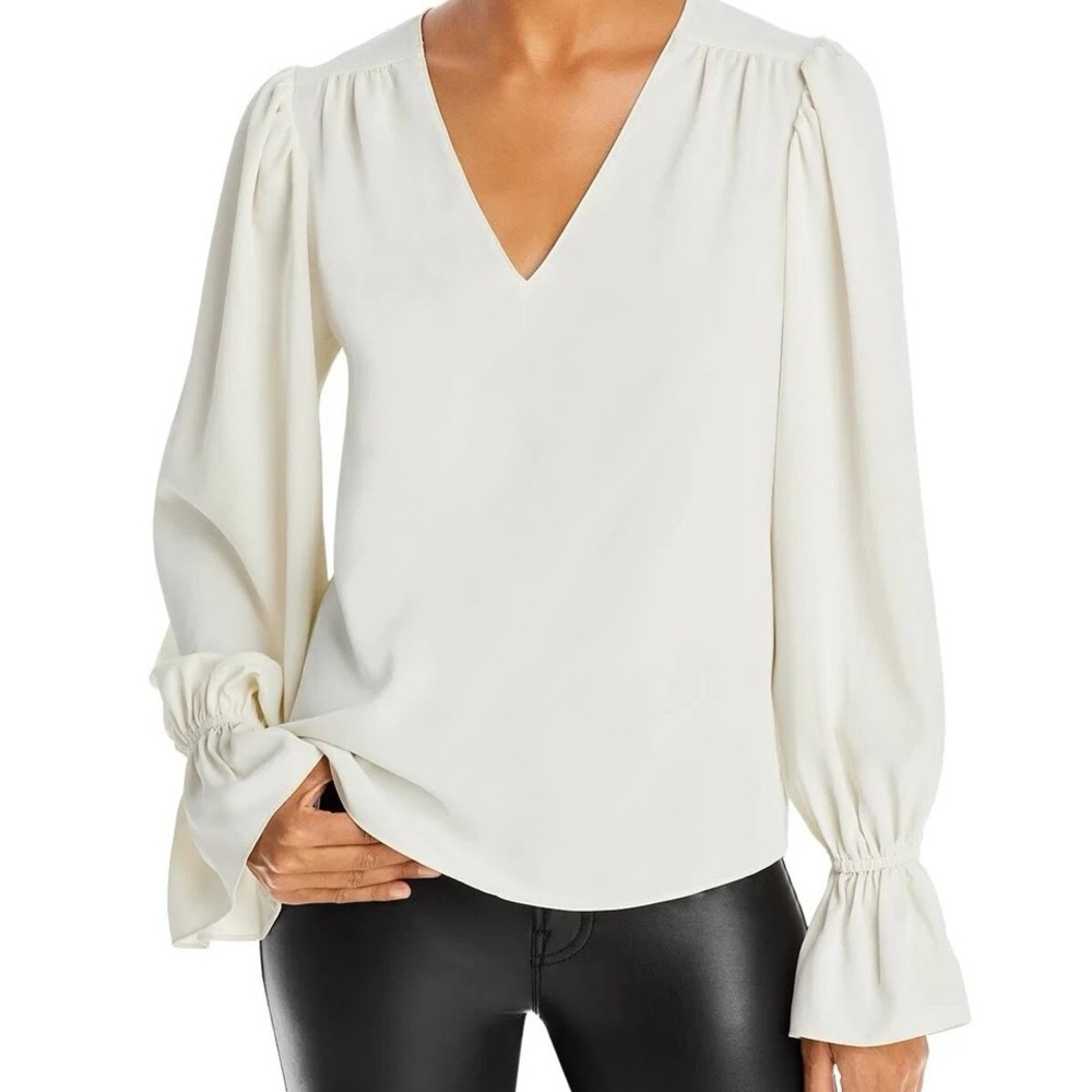 Aqua Womens Ruffled Sleeve V Neck Blouse Large